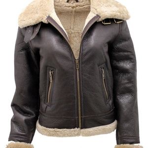 Infinity Men's Brown B3 Sheepskin WW 2 Bomber Leather Flying Aviator Jacket